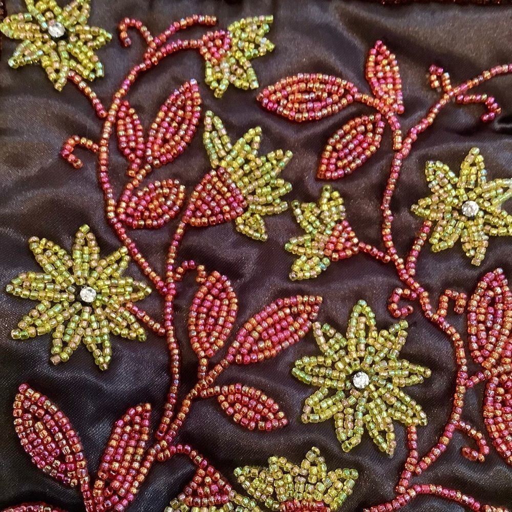 Satin Floral Beaded Bag with fringe long strap Cocktail- Party- Wedding- Fancy